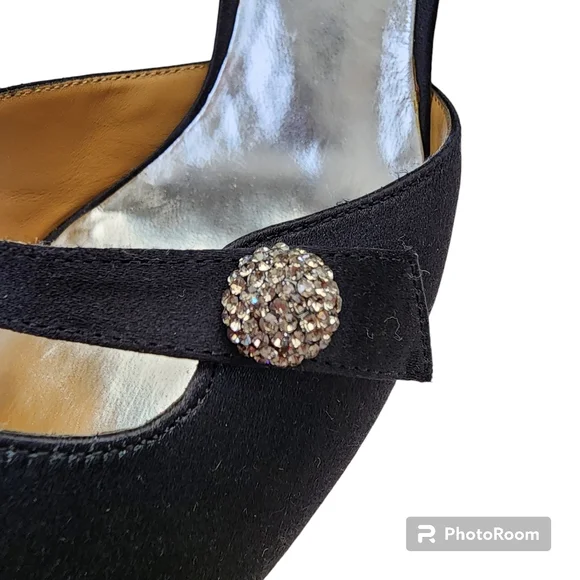 Bagley Mischka Bryon heels dress black fabric crystal decor leather sz 8.5 🎉HP - Picture 7 of 16